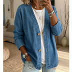 🧥 50% OFF NOW! ✨ Women's Classic Button Front Denim Jacket – V-Neck, Breathable Fabric & Relaxed Fit 💙