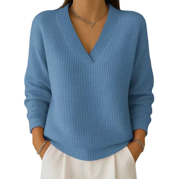 🔥LAST DAY — 49% OFF!  Women’s Casual Long-Sleeve V-Neck Waffle-Knit Top