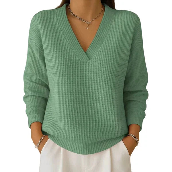 🔥LAST DAY — 49% OFF!  Women’s Casual Long-Sleeve V-Neck Waffle-Knit Top