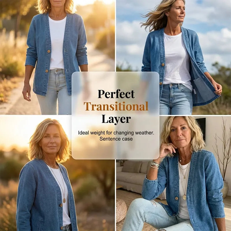 🧥 50% OFF NOW! ✨ Women's Classic Button Front Denim Jacket – V-Neck, Breathable Fabric & Relaxed Fit 💙