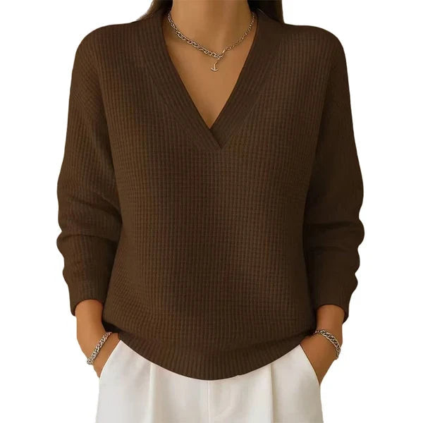 🔥LAST DAY — 49% OFF!  Women’s Casual Long-Sleeve V-Neck Waffle-Knit Top