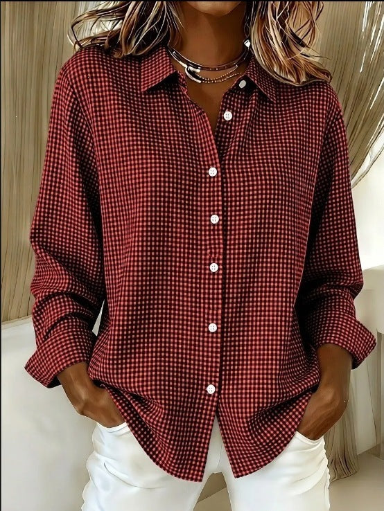 🔥 Women's Casual Gingham Long Sleeve Button Down Shirt