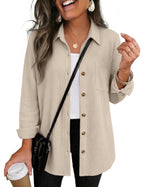 Womens Waffle Knit Shacket Button Down Long Sleeve Tops with Pocket