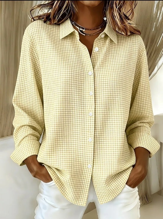 🔥 Women's Casual Gingham Long Sleeve Button Down Shirt