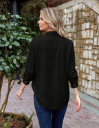 Womens Waffle Knit Shacket Button Down Long Sleeve Tops with Pocket