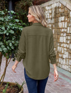 Womens Waffle Knit Shacket Button Down Long Sleeve Tops with Pocket
