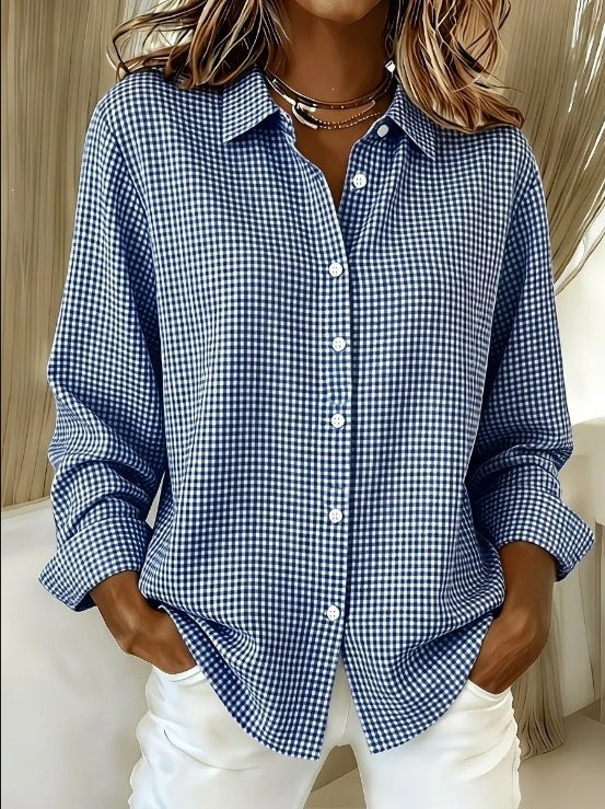 🔥 Women's Casual Gingham Long Sleeve Button Down Shirt