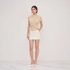 Summer fashionable and simple high-neck short-sleeved fitted top with buttons