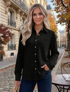 Womens Waffle Knit Shacket Button Down Long Sleeve Tops with Pocket