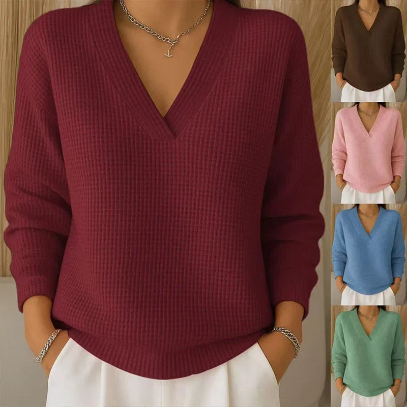 🔥LAST DAY — 49% OFF!  Women’s Casual Long-Sleeve V-Neck Waffle-Knit Top