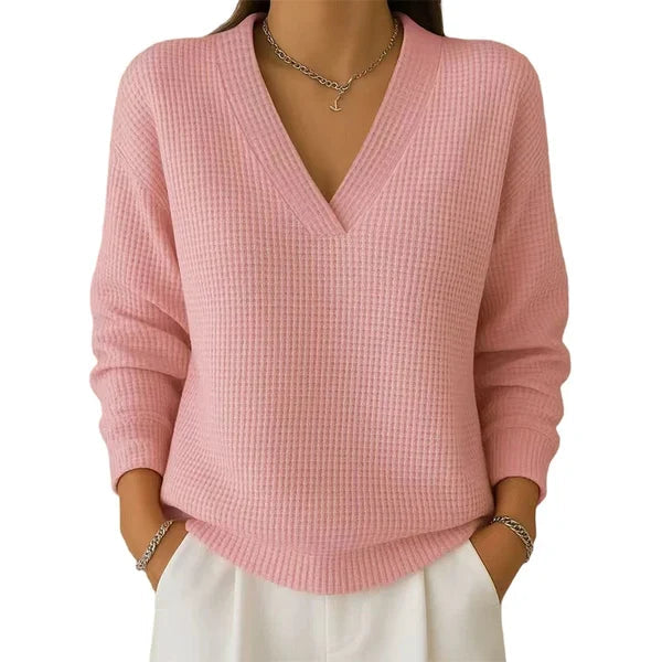 🔥LAST DAY — 49% OFF!  Women’s Casual Long-Sleeve V-Neck Waffle-Knit Top